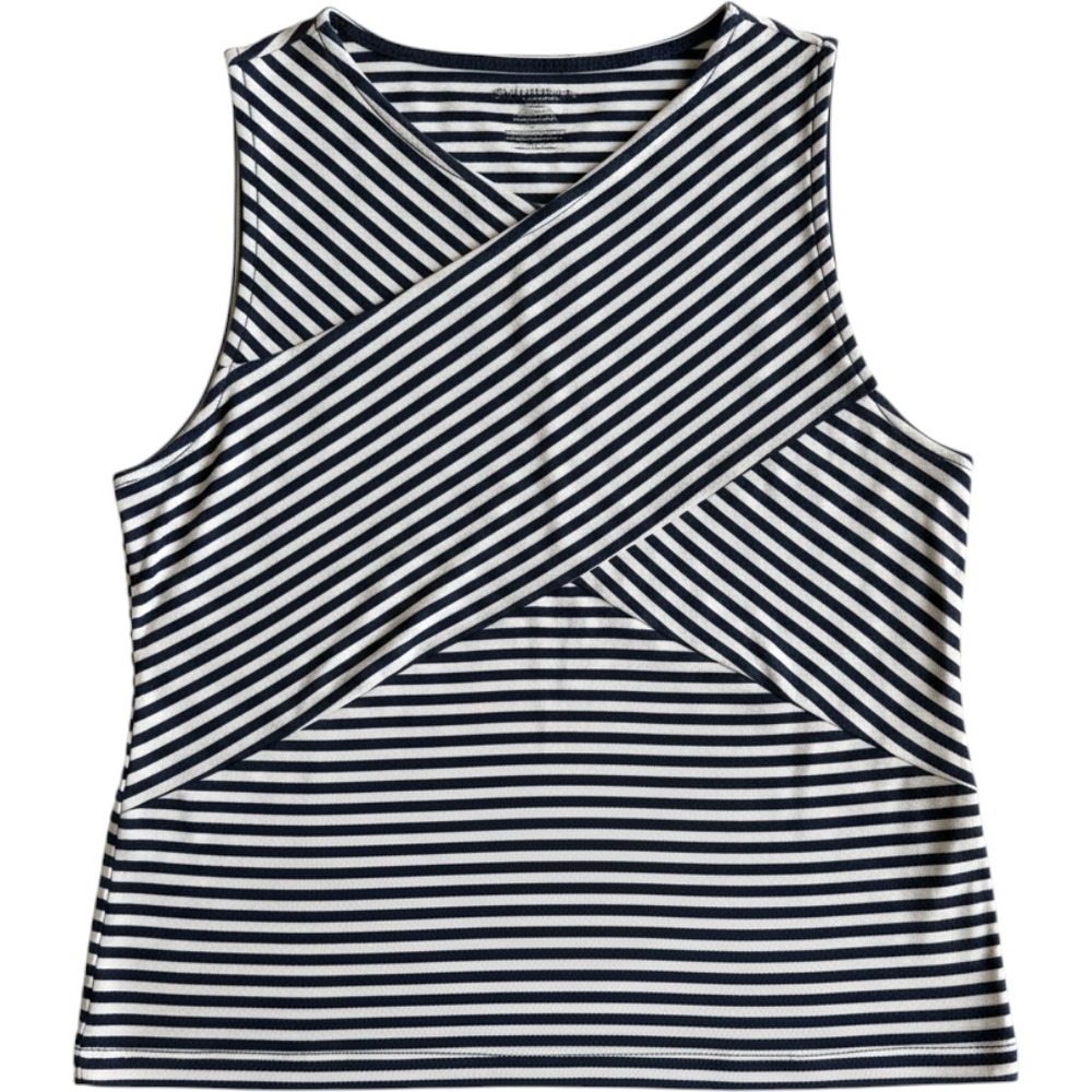 Real Comfort by Chadwicks Navy White‎ Striped V-Neck Tank Top Nautical Preppy PL